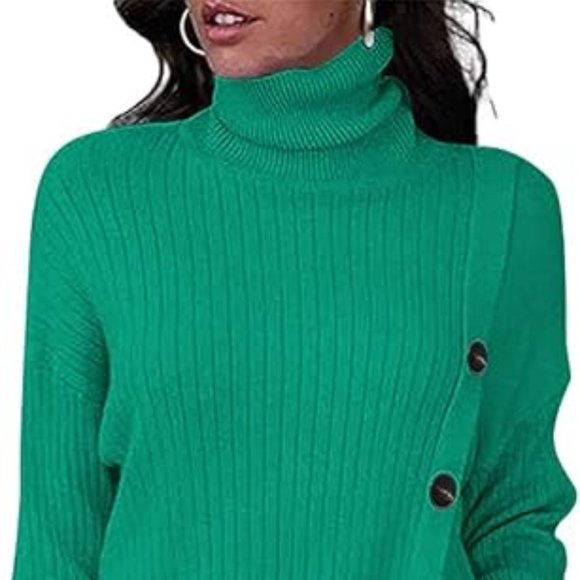 Womens Turtle Neck Long Sleeve Solid Color Casual Plain Pullover Sweater - Picture 3 of 6